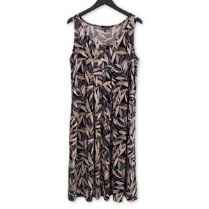George Midi Dress Womens Large‎ Black Leaf Print Sleeveless Whimsygoth Modest